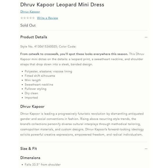 Anthropologie DHRUV KAPOOR Leopard Mini Shift Dress in Brown Pattern M NWT $178 - Picture 7 of 8